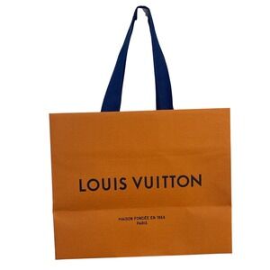 Louis Vuitton small paper bag 7x8.75" designer shopping tote orange blue handles